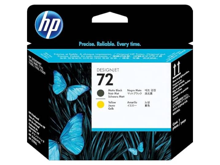 HP 72 Noir Mat et Jaune\, Tête d'Impression Originale Compatible avec DesignJet T610\, T770\, T790\, T1100\, T1200\, T2300 (C9384A)