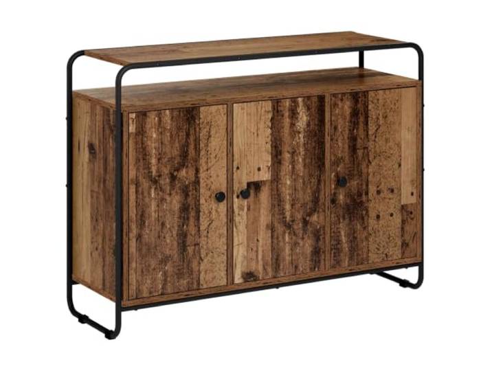 Foknhdi Sideboard Altholz 102x35x75cm Holzwerkstoff Kommode Praktische Aufbewahrungsloesung fuer Kueche und Essbereich mit 3 Drehtueren, offenem Fach sowie geraden Metallbeinen.