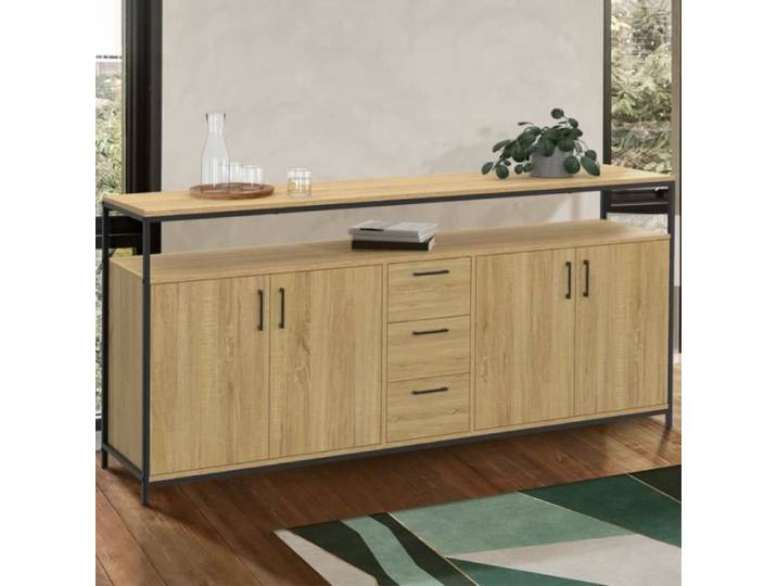 ID MARKET buffet DETROIT 4 portes et tiroirs 180 cm Industriel bois