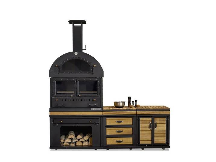 JVmoebel Outdoor-Küche Edelstahl-Holzküche in Schwarz mit großzügiger Arbeitsfläche, Made in Europe