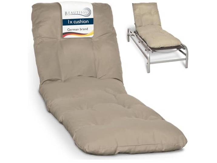 Beautissu coussin bain de soleil épais chaise longue jardin terrasse balcon 190x60cm 8cm nature confortable matelas transat extérieur pour Flair RL