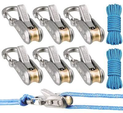 LightInthebox 6-Pack Outdoor Paracord Adjusters, Rope Roller Tensioner with Locking Buckle, Cord Tightening Tool with Heavy-Duty Tie Down for Camping, Boating, Truck Cargo, Tent Outdoor Gear, Includes Two Ropes