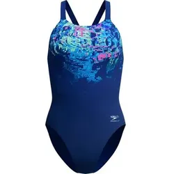 SPEEDO Damen Schwimmanzug Female Placement Printed Leaderback, Größe 42 in Blau Blau