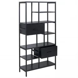 Décoshop26 - Industrielles Bücherregal mit Schubladen freistehendes Regal 150 x 81 x 33 cm aus MDF und schwarzem Metall 04_0008784