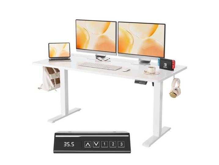 Bureau assis‑debout électrique ergonomique 1 4 m 3 mémoires de hauteur plateau blanc moteur silencieux gestion des câbles