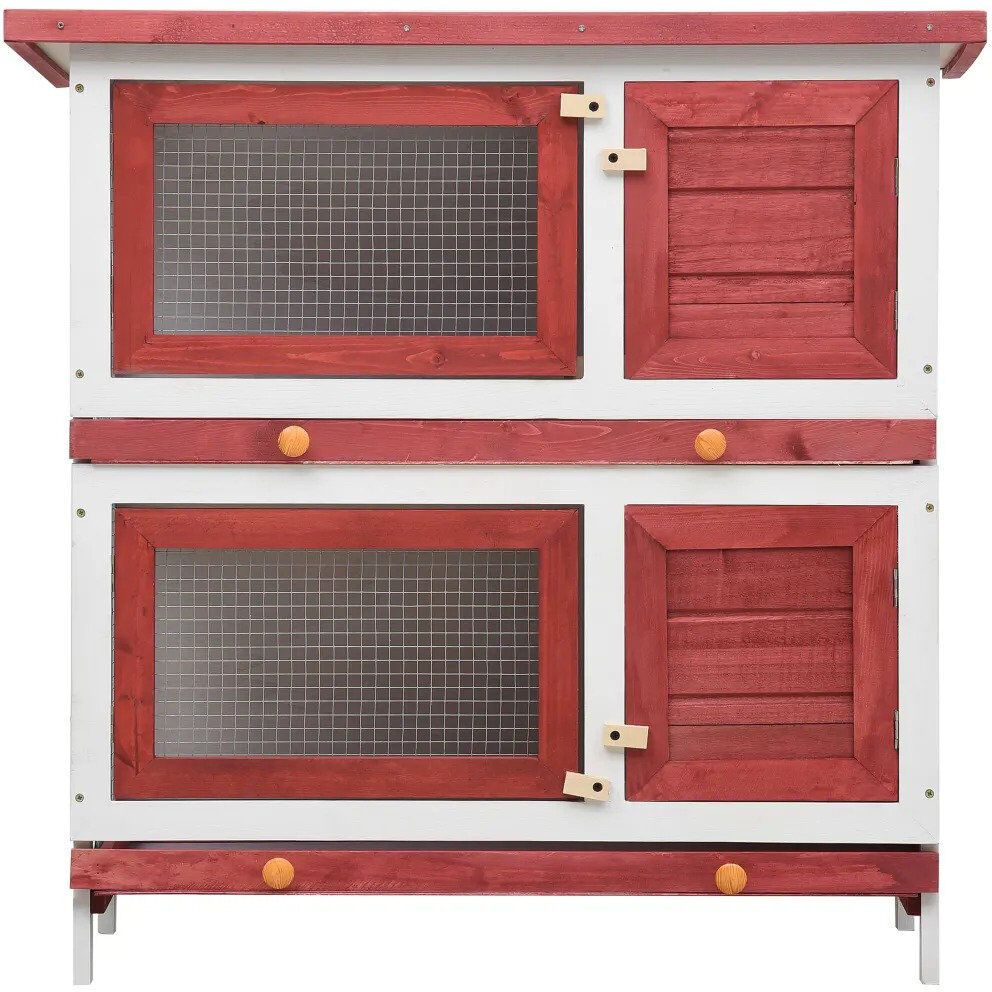 Archie & Oscar Winston Weather Resistant Rabbit Hutch Red 90cm H X 45cm W X 90cm D