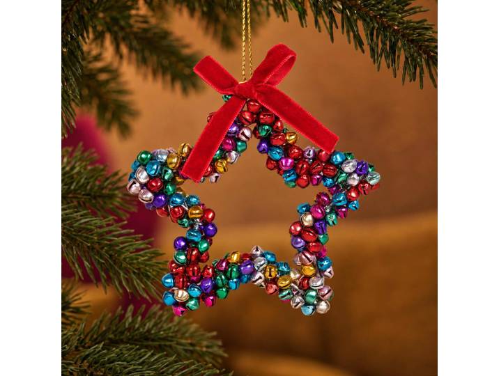 Mehrfarbiger Weihnachtsstern aus Stahl mit Glöckchen