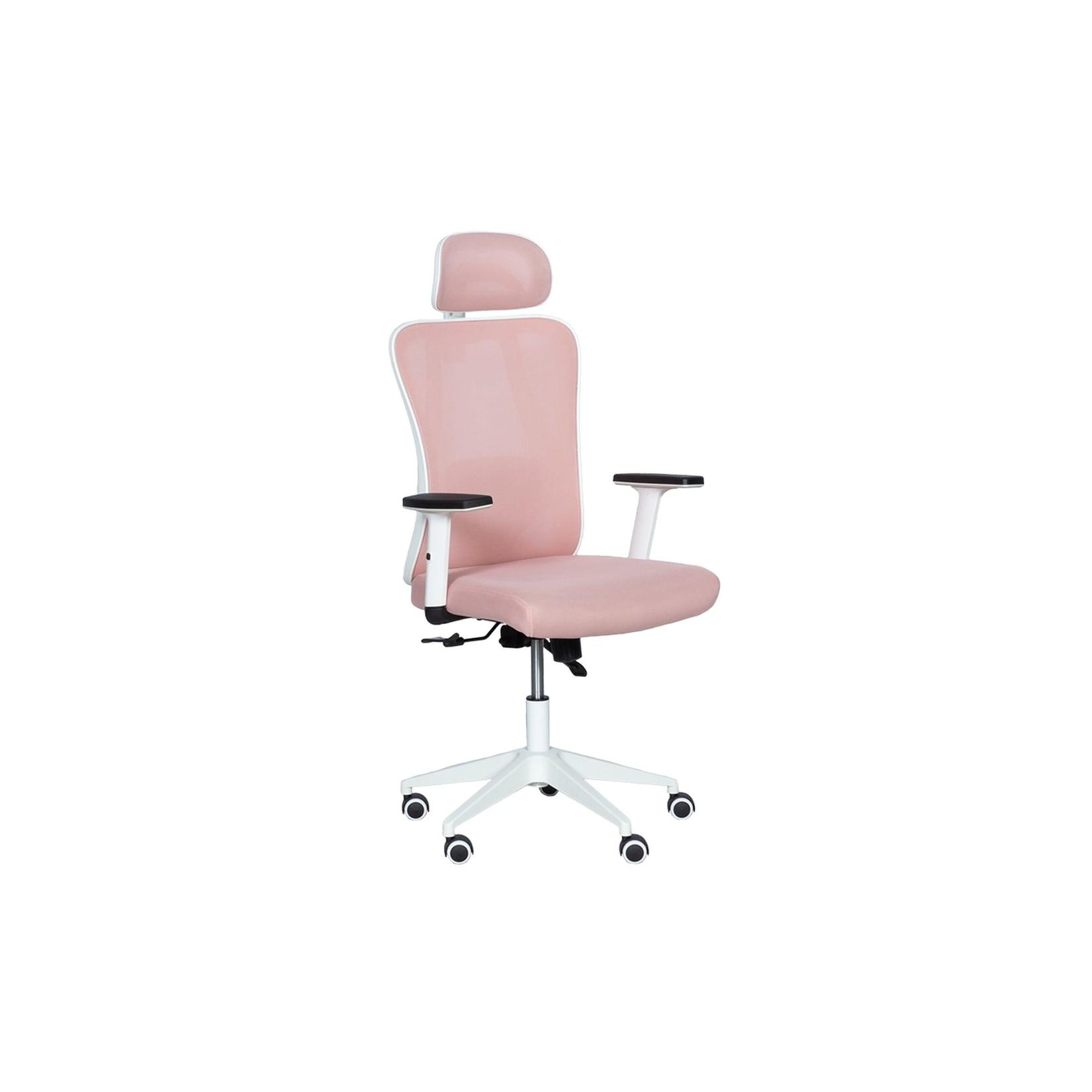 Carmen 7588 Ergonomischer Bürostuhl mit Netzrücken, Kopfstütze, Lordosenstütze und 1D-Armlehnen – Rosa