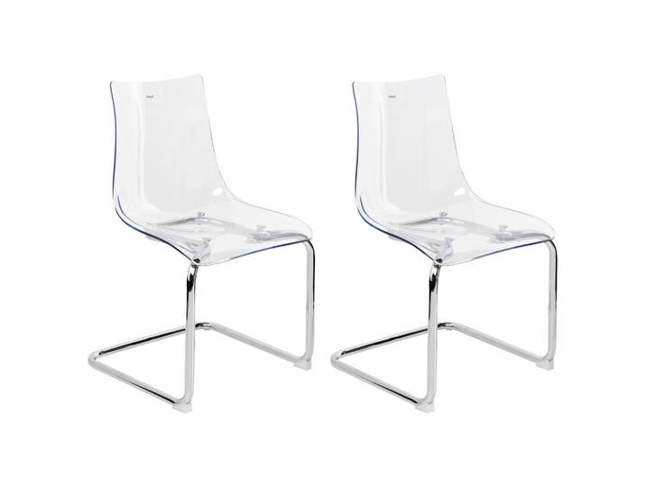 Beliani Esszimmerstuhl Transparent Marshall, Transparent, Silberfarben, Kunststoff, 48x81x48 cm, Esszimmer, Stühle