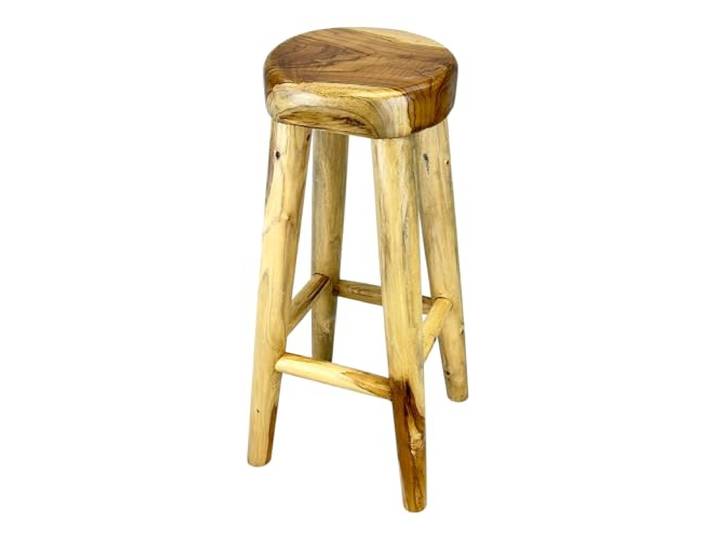 FaHome Barhocker aus massivem Holz – Handgefertigter rustikaler Holzhocker - Runde Sitzfläche für Küche, Bar & Essbereich - 30x75 cm