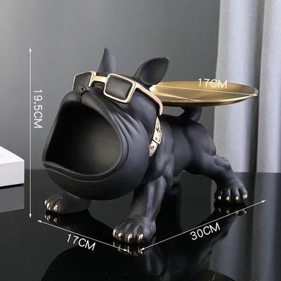 Uplift Picks Bulldog Figurine Storage Box Resin Dog Statue Decorative Animal Organizer Home Decor black