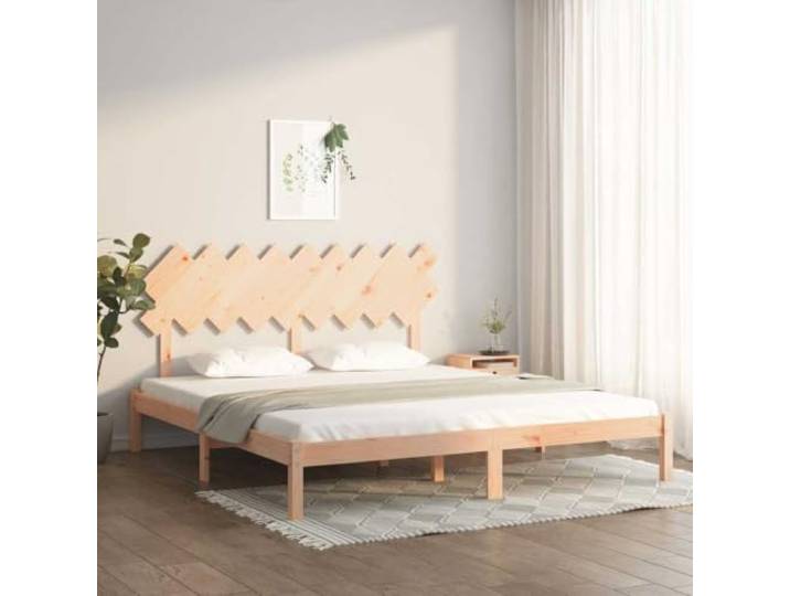 KGHFDVB Bett 180 x 200 cm Natur Massives Kiefernholz unbehandelt, Sperrholzlatten für gleichmäßige Gewichtsverteilung, klassisches Kopfteil, Bettrahmen