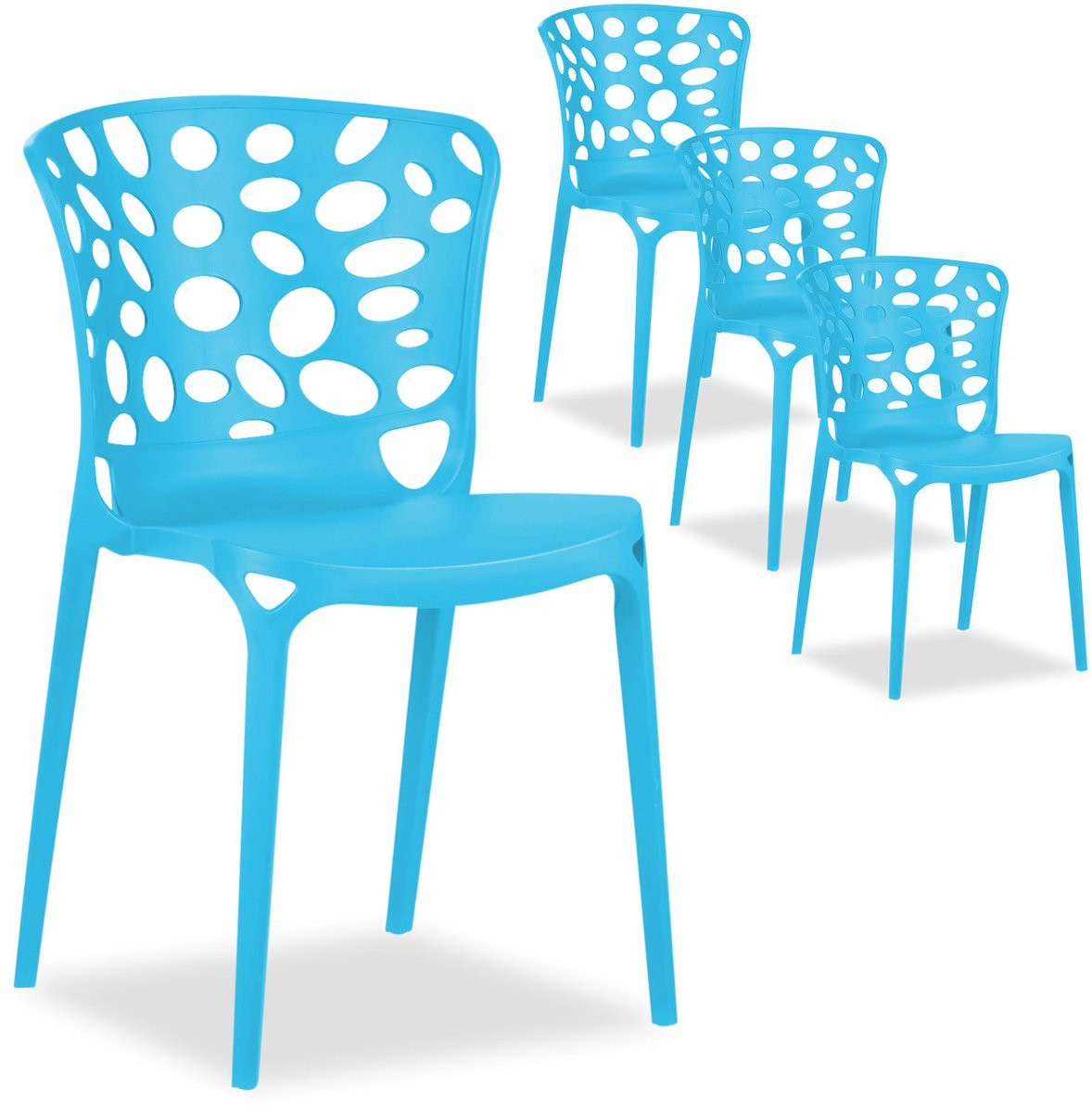 Homestyle4u Set van 4 Stapelbare Tuinstoelen - Blauw - Kunststof