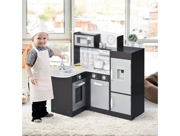 HOMCOM Cuisine Enfant Bois avec Accessoires, Four et Évier