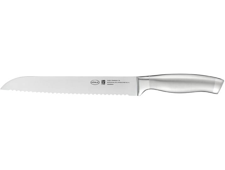 Brotmesser RÖSLE Basic Line , silber (silberfarben), Klingenlänge 20cm, Edelstahl 18/10, Spezialklingenstahl, Kochmesser, Brotmesser, mit Wellenschliff, Klingenspezialstahl, ergonomischer Griff