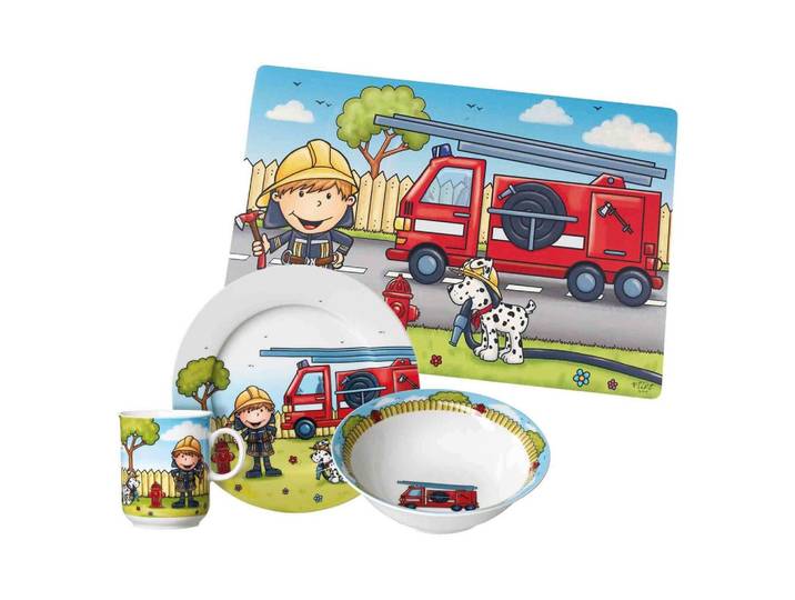 KINDERGESCHIRR MIT PLATZSET Feuerwehrmann Bernie bunt