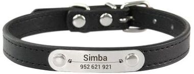 Uplift Essentials Executive Personalized ID Leather Pet Collar black xxs