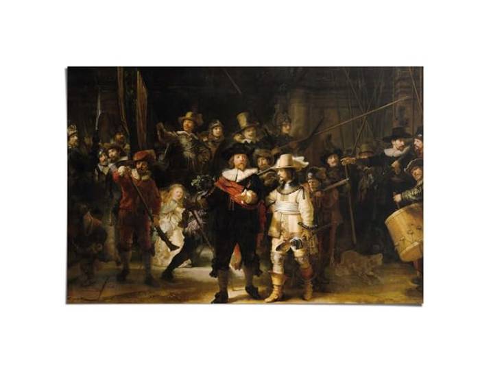 REINDERS Poster, Rembrandt Die Nachtwache, Wohnzimmer, Poster, Wanddeko, Room Decor, Bilderdruckpapier, Braun, 61 x 91,5