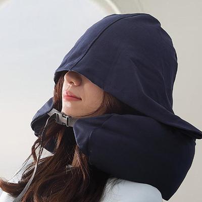 Inspired Deals Hooded Travel Neck Pillow With 360 Support Soft Airplane Pillow For Comfortable Travel Sleep navy Blue