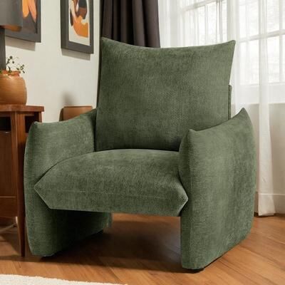 "34.3"" Chenille Oversized Accent Armchair with Plush Cushion and Solid Wood Construction and Wide Padded Armrests"