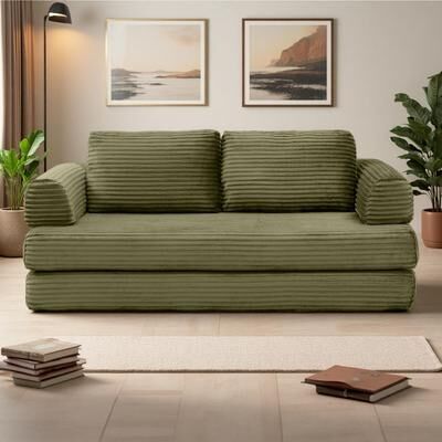 ZWYO HOSIMU 79.5'' Corduroy Folding Sofa Bed with Pillows and No Assembly Required (3-Seater)
