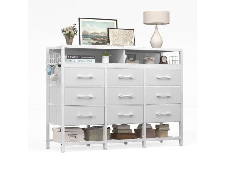Feonase Kommode, Kommode mit 9 Stoffschubladen, Kommode mit Schubladen, Komodenschrank, Stoffkommode, Für Schlafzimmer, Flur und Wohnzimmer, Weiß