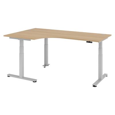 bümö elektrisch höhenverstellbarer Eckschreibtisch Eiche 200x120 cm, Gestell in silber - Eckschreibtisch höhenverstellbar mit Memory-Steuerung,