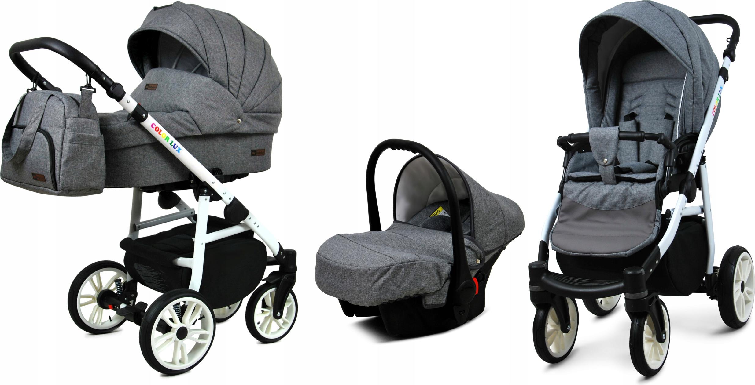 BabyLux Color Lux | 3in1 Kinderwagen Set | Grey Flex | Kombikinderwagen | Kinderwagenset | Bugg