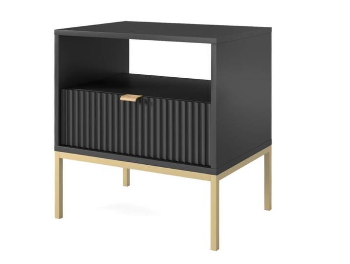 Compleo Nachttisch Nachtschrank NANCY, Nachttisch mit Schublade, 54 cm, goldene Griffe, Fronten gefräst