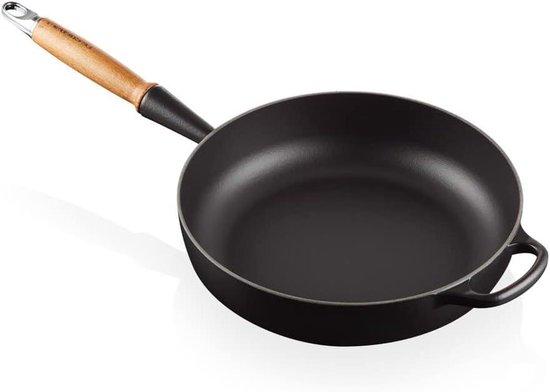 Gusseiserner Bräter - Holzgriff - Langsames Garen - Gleichmäßige Wärmeverteilung - 28 cm - Matt Schwarz