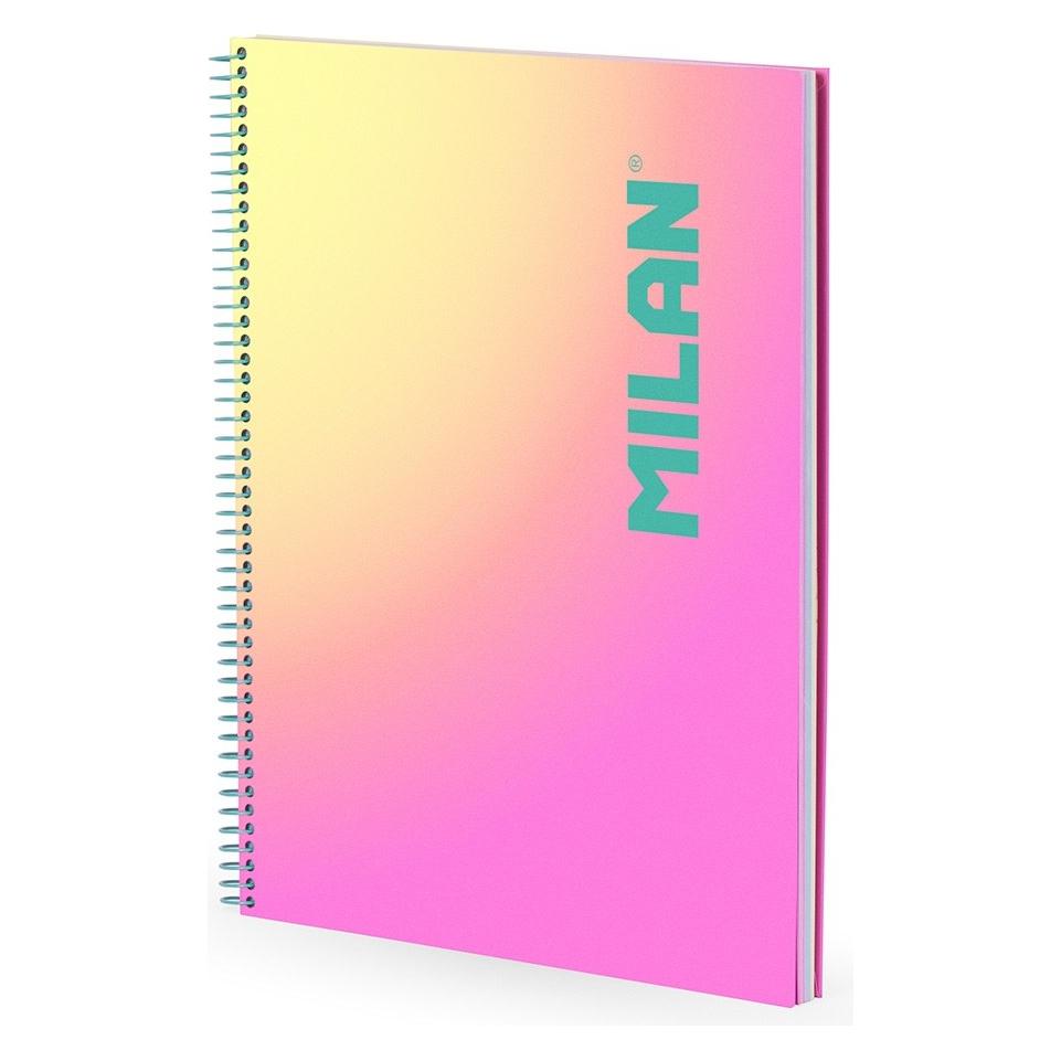 Milan A4-Notizbuch, mit Spiralbindung, Hardcover, 90 karierte Blätter, sonnenuntergangsrosa, mit 3 (A4, Kariert, Harter Einband) (66968655)