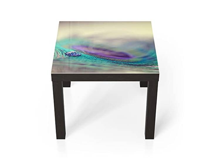 DEQORI Glastisch schwarz klein 55x55 cm Motiv Wasserperle auf Feder ausgefallener Beistelltisch aus Glas Hochglanz Couchtisch fürs Wohnzimmer moderner Couch Tisch mit Design