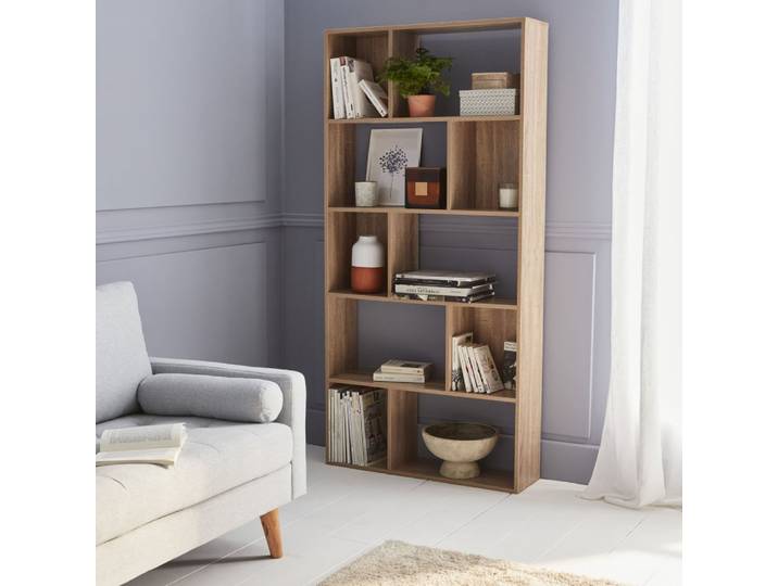 Bibliothèque design asymétrique, 5 étagères, 10 compartiments