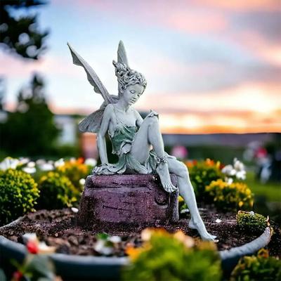 Flute Fairy Angel Sculpture High Definition Melodic Botanical Sculpture black