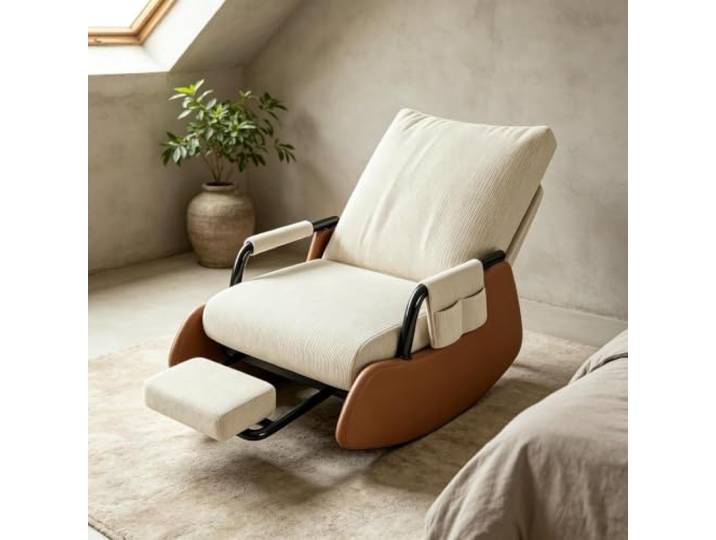 kumamart Komfort Schaukelstuhl für Wohnzimmer und Schlafbereich Schaukelnder Komfortsessel mit tiefer Sitzfläche 60x60cm und Rückenunterstützung für Lesestunden.