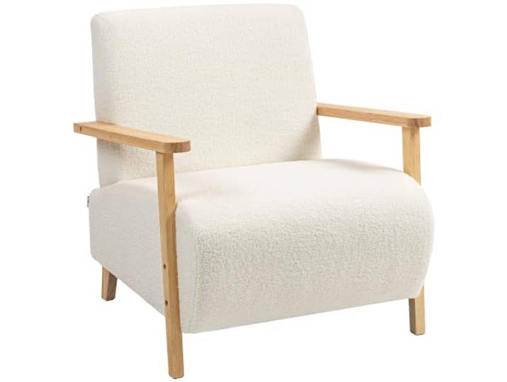 HOMCOM Sessel mit Rückenlehne, Armlehnen, Gepolstert Loungesessel mit Sherpa-Optik, Holzbeine, für Schlafzimmer, Wohnzimmer, bis 120 kg, Cremeweiß