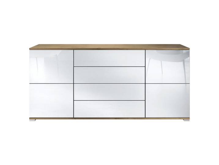 Vladon Sideboard Rova Weiß Hochglanz, 166.5x75.5x35 cm, Kleinmöbel, Kommoden, Sideboards