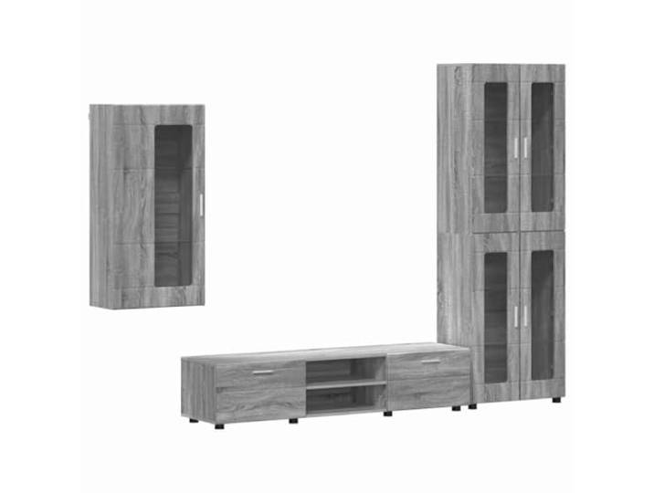 RJPLMFV TV-Möbel Florin, 3-teilig, grau, Sonoma, aus Verbundholz Minimalistisches Design, geräumige Aufbewahrung, mattes Finish, Innenausstattung, einfache Wartung