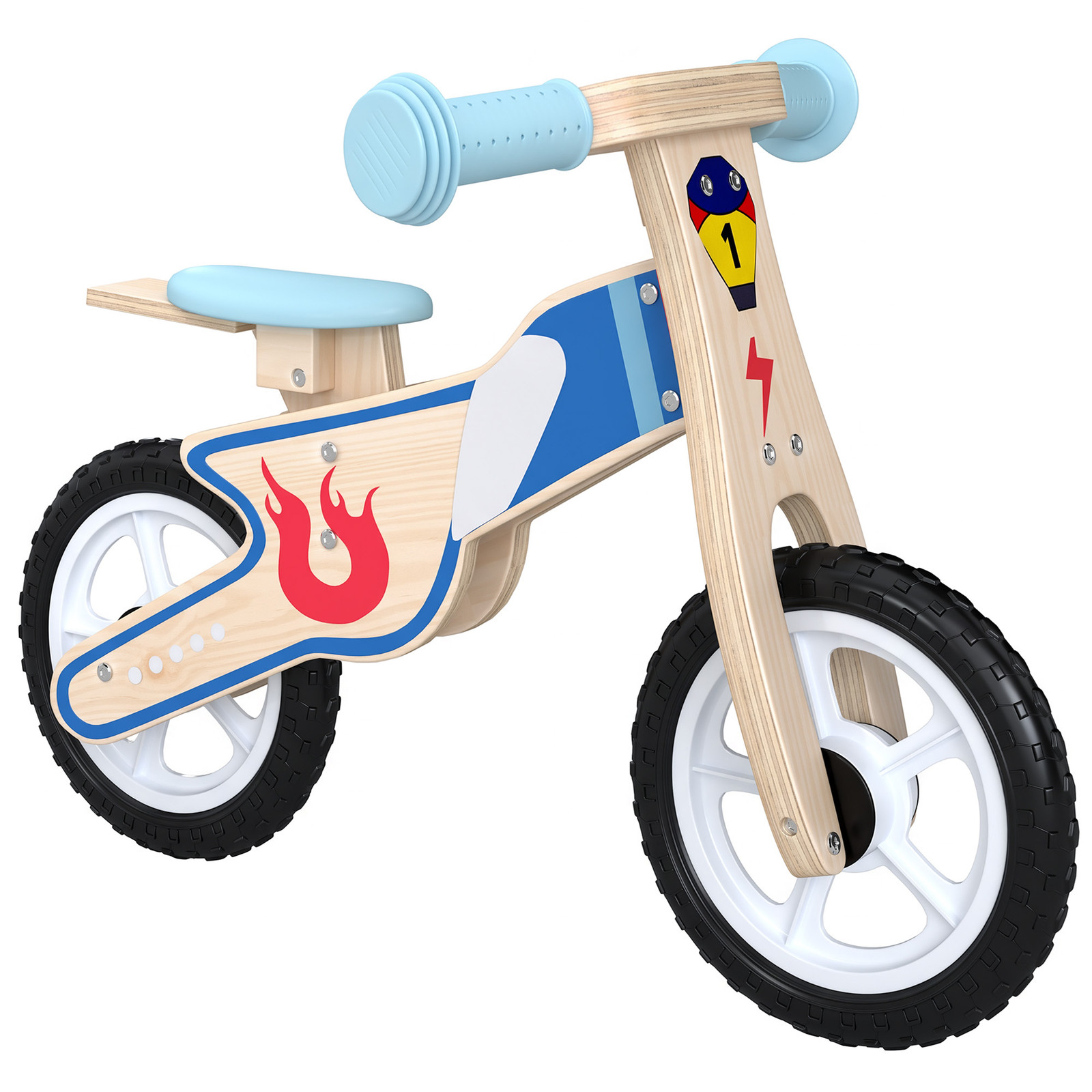 AIYAPLAY Kinderloopfiets voor 3-5 jaar, houten loopfiets tot 50 kg met EVA-wielen en verstelbare zitting, naturel