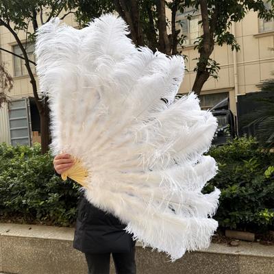 Inspire Select Luxury Ostrich Feather Fan Large Folding Dance Fan For Stage, Carnival & Performance white 39.37 In 1 Pc