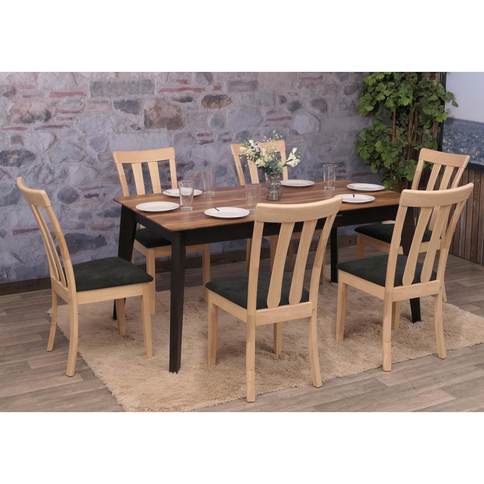 6er-Set Esszimmerstuhl MCW-G46, Küchenstuhl Stuhl, Stoff/Textil Massiv-Holz ~ naturfarbenes Gestell, schwarz
