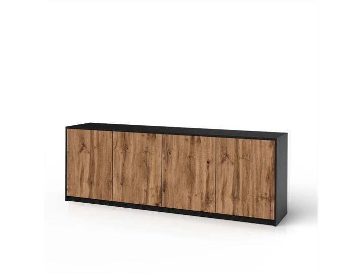 Buffet 4 portes en mélamine et MDF noir/chêne