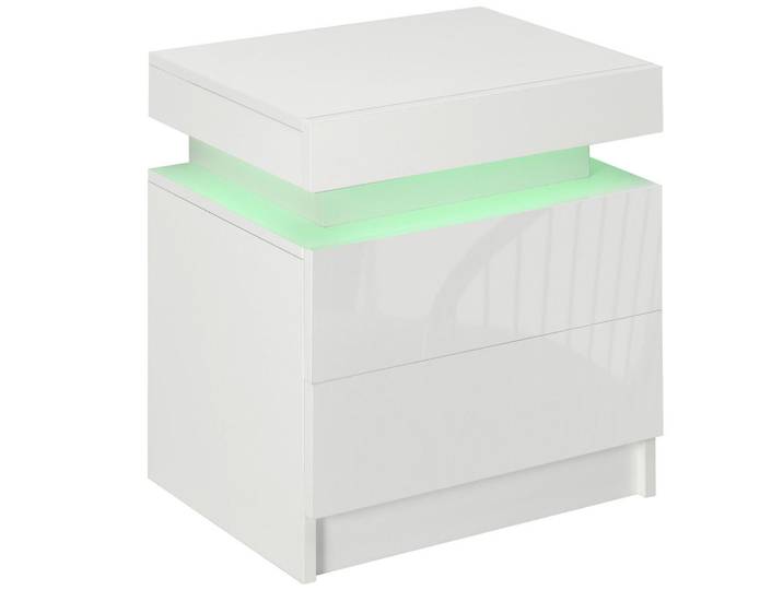 ComfortXL Nachtschrank De-12820 LED-RGB-Beleuchtung Weiß, 35x52x45 cm, Schlafzimmer, Nachtkästchen