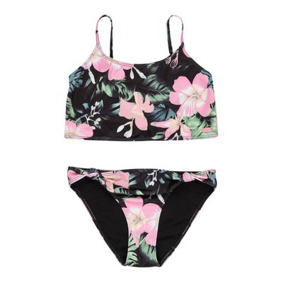 Triangel-Bikini ROXY "Shadow Floral", Mädchen, Gr. 14(155-164cm), schwarz, Obermaterial: 18% Elasthan, 82% Polyester., Bikini-Sets Triangel-Bikini