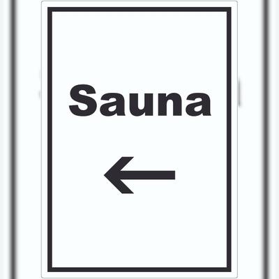 HB-Druck Sauna Aufkleber mit Text und Richtungspfeil links Erholung Entspannung hochkant A7 (74x105mm)