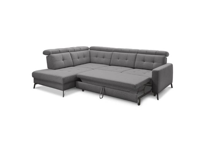 Musterring MR 4615 Ecksofa gesteppt mit optionalen Funktionen - Flachgewebe Mono grey - Schlaffunktion - links manuelle Kopfteilverstellung, Schlaffunktion Modern, Zeitlos