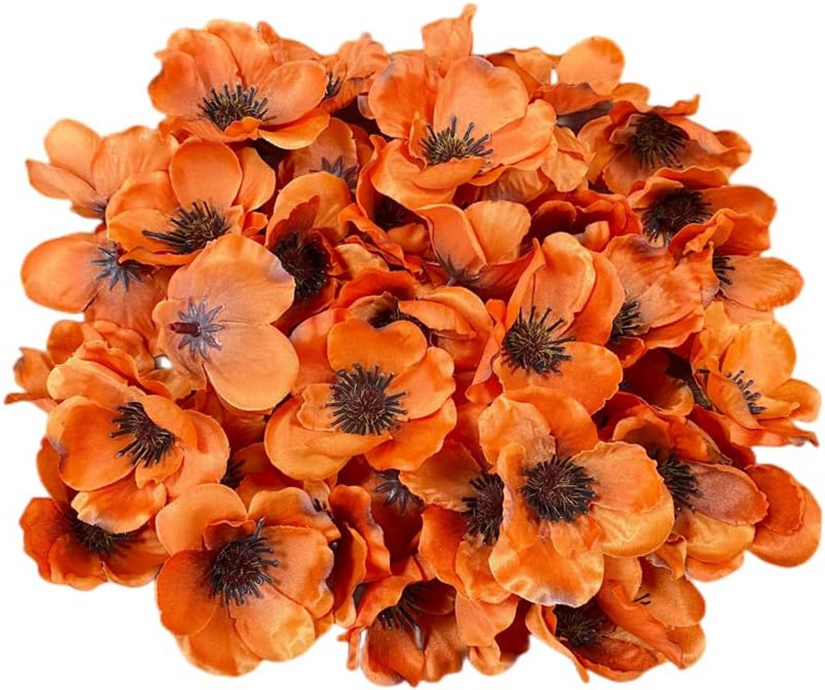 100x Zijden Anemoon Papaver Bloemhoofden voor Bruiloft en Decoratie in Herfstkleuren