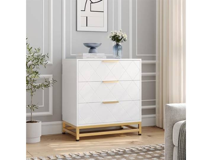 IDEALHOUSE Moderne Schubladenkommode für Schlafzimmer - 3 breite Schubladen, robuste MDF-Konstruktion, Metallgriffe, viel Stauraum, auch als Nachttisch/Flurkommode - Weiß