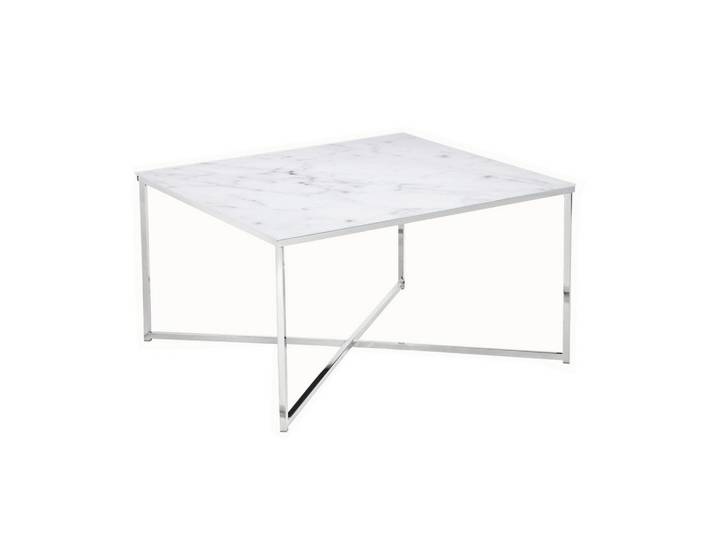 Livetastic Couchtisch, Weiß, Chrom, Glas, Metall, Marmoroptik, quadratisch, Kufe, 80x45x80 cm, Wohnzimmer, Wohnzimmertische, Couchtische, Couchtische Marmoroptik