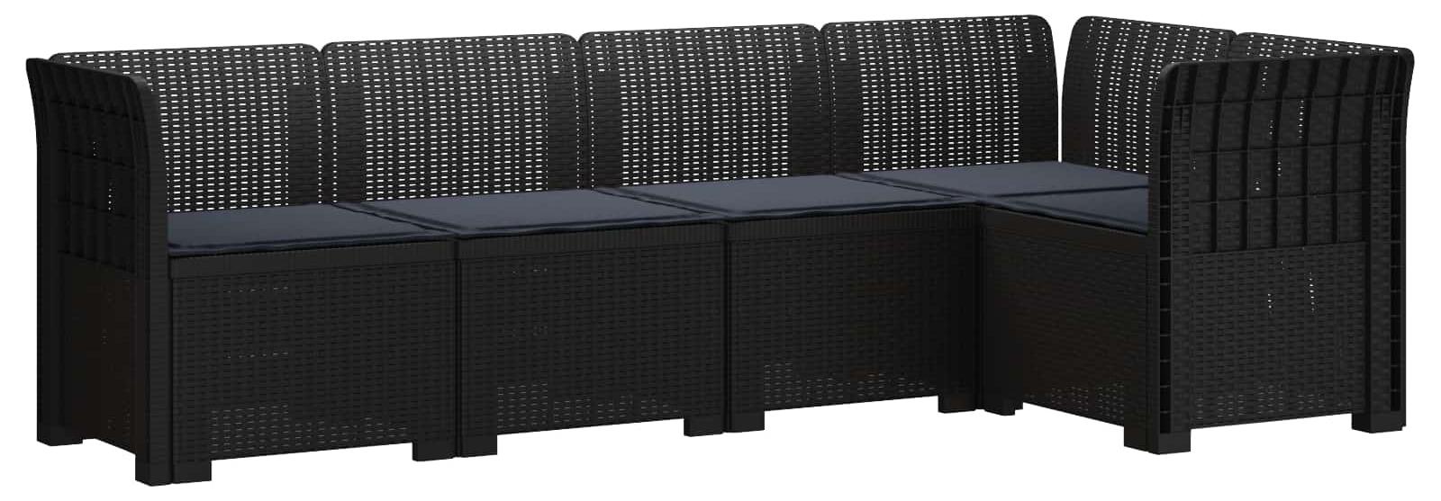 5-Sitzer Gartensofa mit Kissen Rattan-Look PP Anthrazit